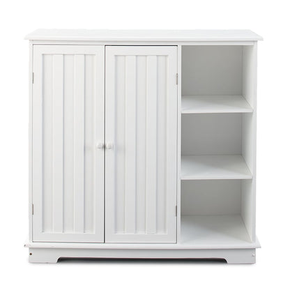 Beadboard Storage Cabinet with 3 Shelves and Cupboard