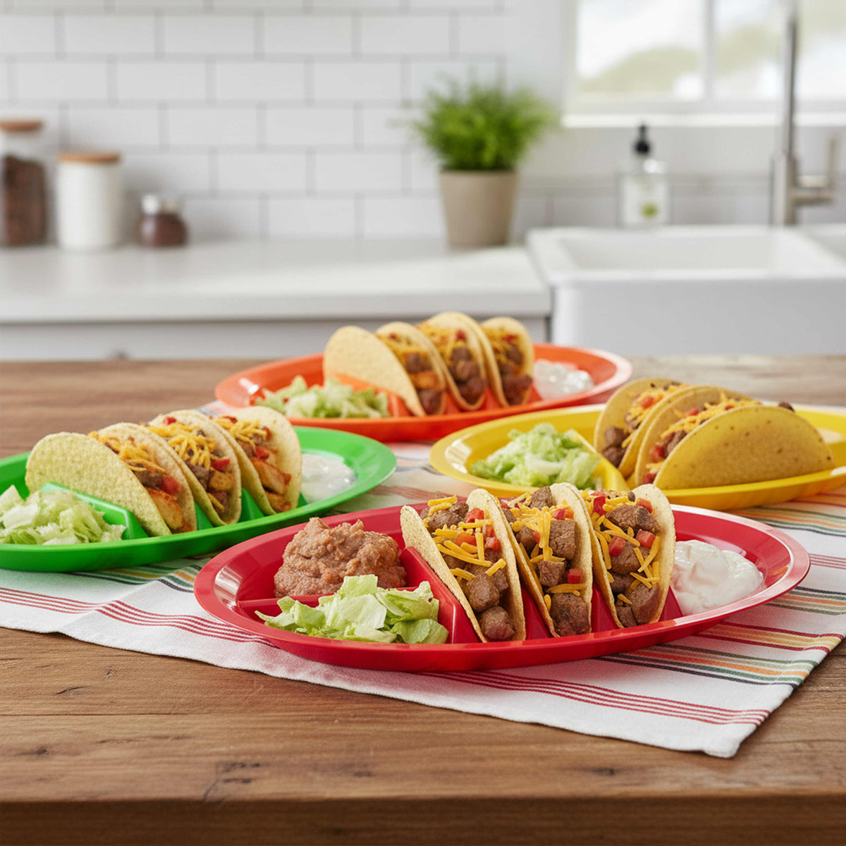 Multicolor Divided Taco Plates - Set of 4