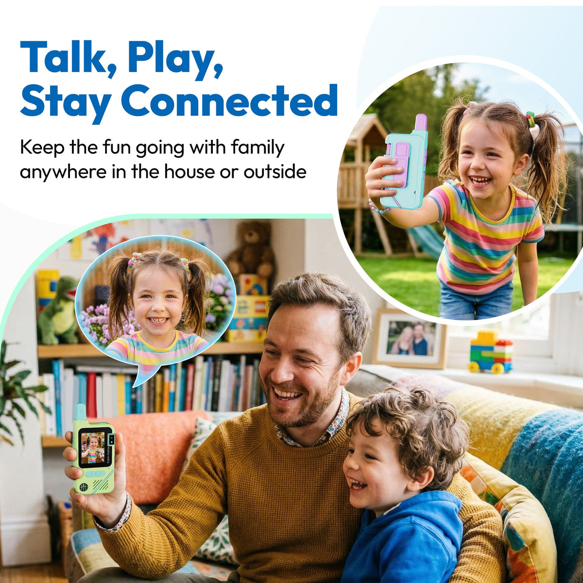 Contixo - TK1 Kids Video Walkie Talkies, 2-Way Video & Voice, Camera, Flashlight, Voice Changer, SOS Alarm - 2 Pack - Blue, Green