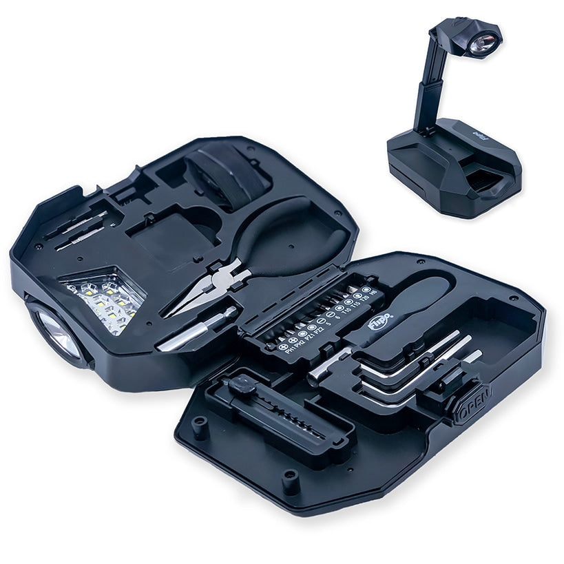 Tool Case With 24 PC. Tool Set And COB LED Work Light And Headlamp
