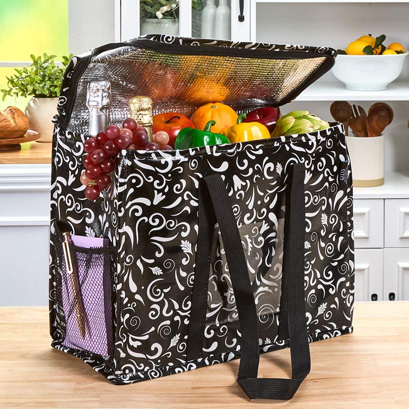 Two Lumps of Sugar Insulated Shopping Bag Foldable Reusable Cooler Tote#select-design_swirly-gate
