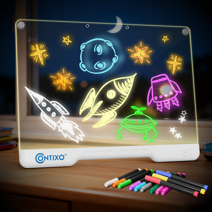 Contixo WB1 16" LED Glow Drawing Board for Kids with 12 Neon Pens