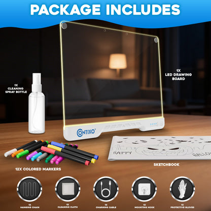 Contixo WB1 16" LED Glow Drawing Board for Kids with 12 Neon Pens