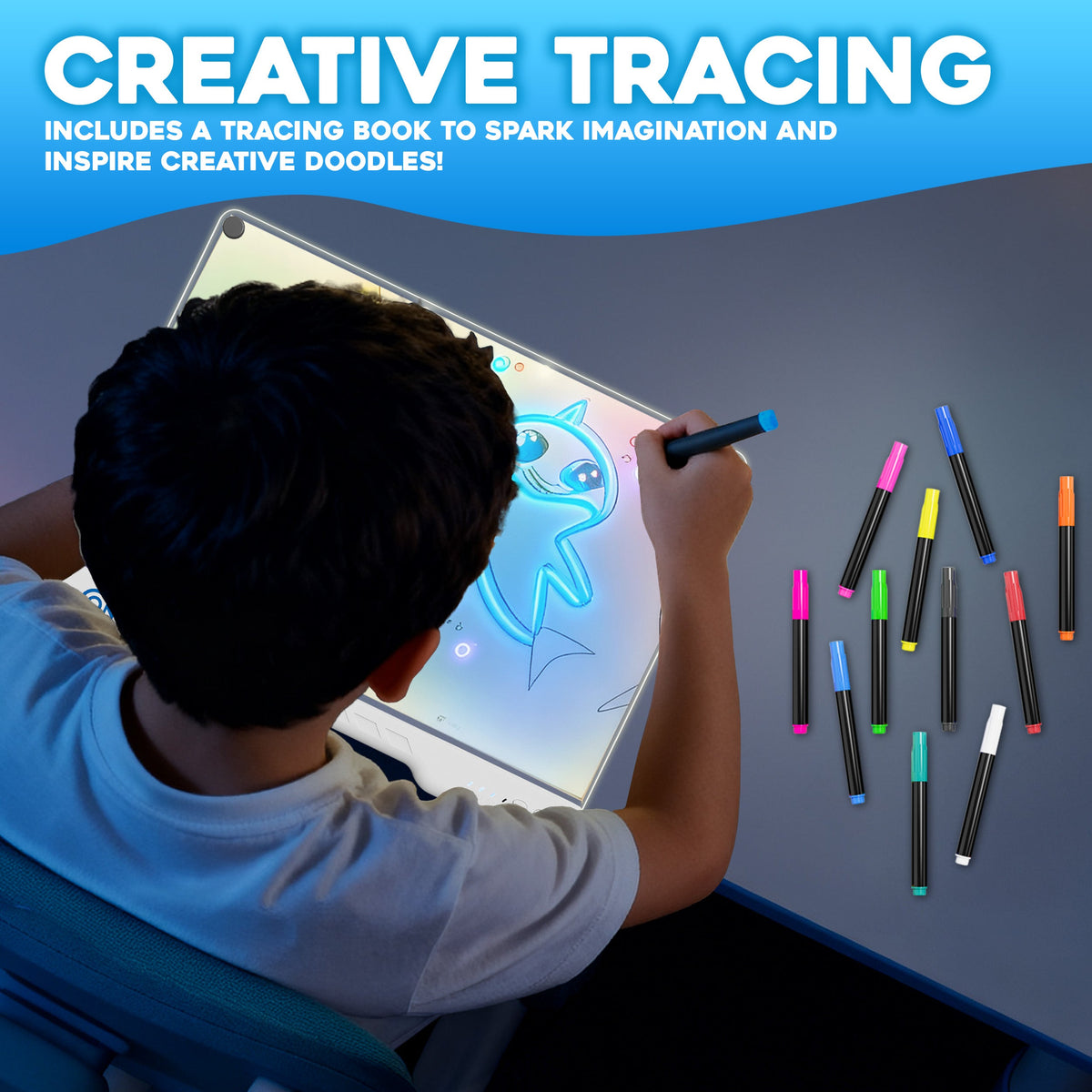 Contixo WB1 16" LED Glow Drawing Board for Kids with 12 Neon Pens