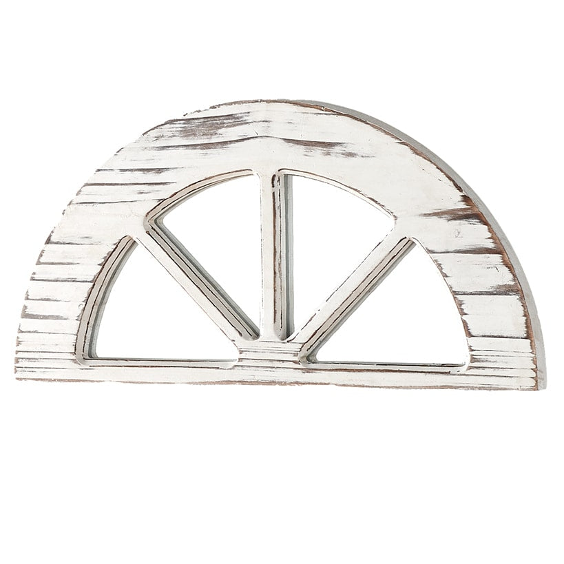 Distressed White Wood Windowpane Arch Mirror