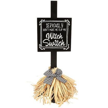 Halloween Witch's Broom Tabletop Rectangular Sign With Message And Bow