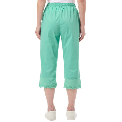 Women's Capri Pants with Scalloped Hemline and Waist Drawstring