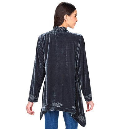 Women's Embroidered Velvet Open Front Cardigan