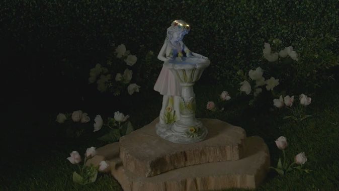 Solar Girl Bird Bath with LED Lights