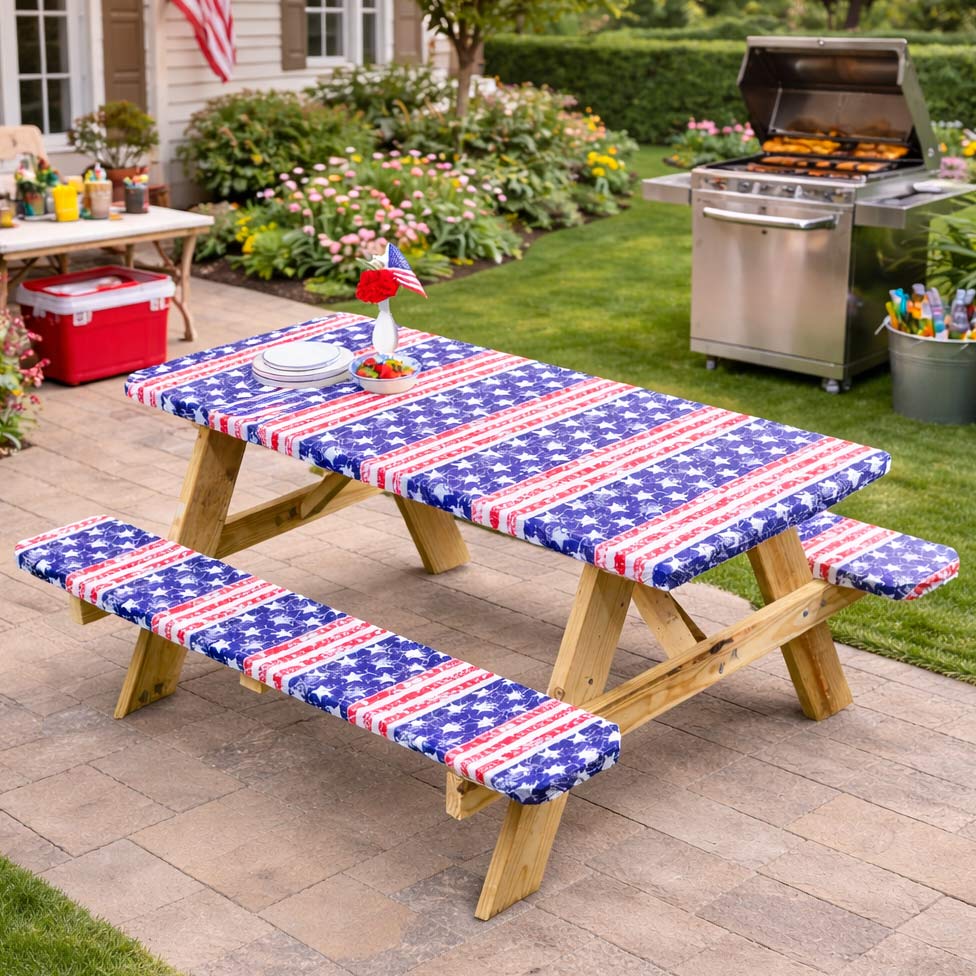 Mossy Oak Stars and Stripes 3-Pc. Vinyl Easy Fit Picnic Tablecloth